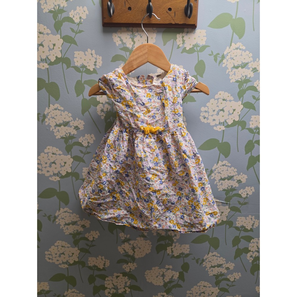OshKosh Bgosh Baby Girl Floral Cotton Short Sleeve Dress 18M Yellow Blue Multi